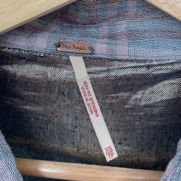 Free People Cutie Plaid Button Down Shirt Blue/Pink #796 - Picture 3 of 9